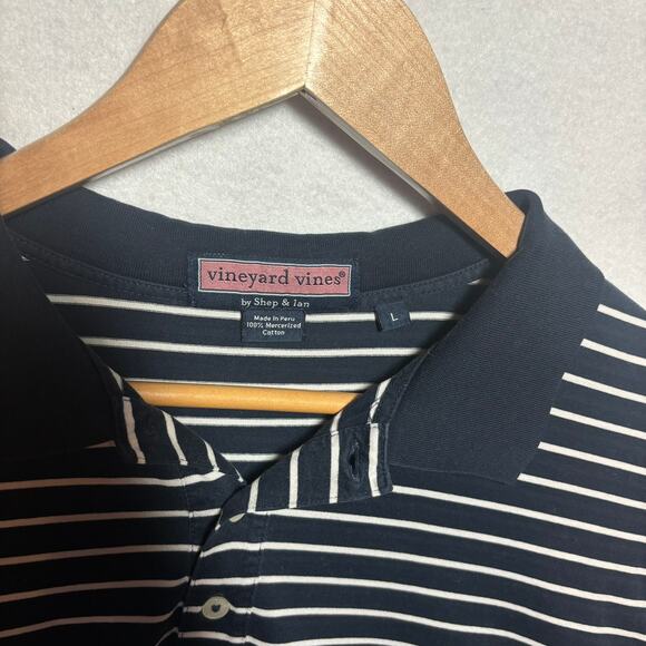 Vineyard Vines Men's Blue White Striped Short Sleeve Polo Shirt Size L Large - Picture 2 of 6